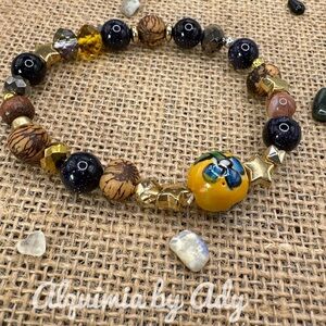 Chunky Blue sandstone Sunstone/Goldstone beaded bracelet/handmade/bohemian